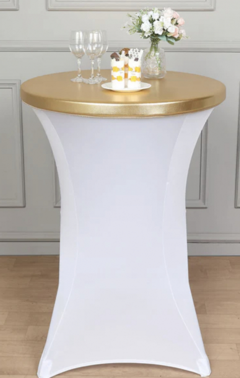 30” Belly Bar Table w/ White & Gold Cover